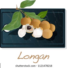 Longan, Dimocarpus longan.  Longan vector illustration on dish isolated white background.