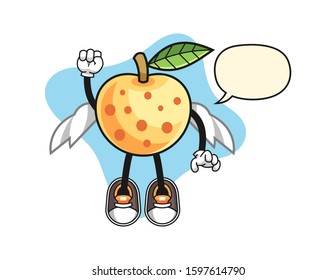 Longan fly with speech bubble cartoon. Mascot Character vector.