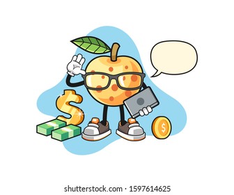 Longan freelancer with speech bubble cartoon. Mascot Character vector.