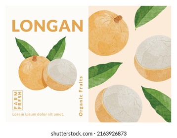 Longan Fruit packaging design templates, watercolour style vector illustration.