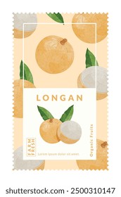 Longan Fruit packaging design templates, watercolour style vector illustration.