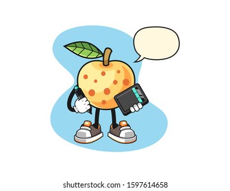 Longan graphic designer with speech bubble cartoon. Mascot Character vector.