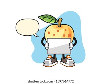 Longan hold banner with speech bubble cartoon. Mascot Character vector.