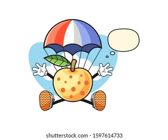Longan jumping parachute with thought bubble cartoon. Mascot Character vector.