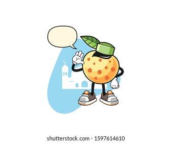 Longan muslim with speech bubble cartoon. Mascot Character vector.