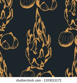 longan, pitahaya tropical fruits seamless pattern