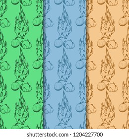 longan, pitahaya tropical fruits seamless pattern