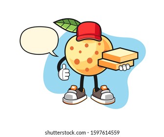 Longan pizza delivery with speech bubble cartoon. Mascot Character vector.