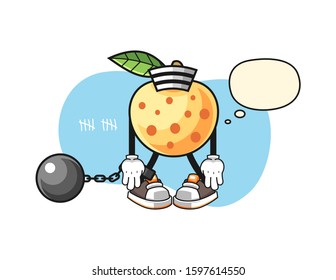 Longan prisoner with thought bubble cartoon. Mascot Character vector.