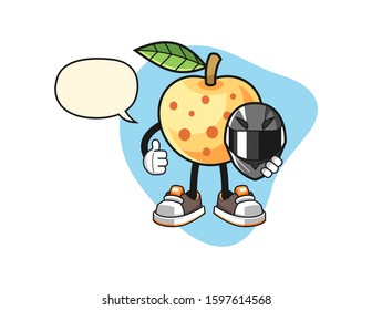 Longan racer with speech bubble cartoon. Mascot Character vector.