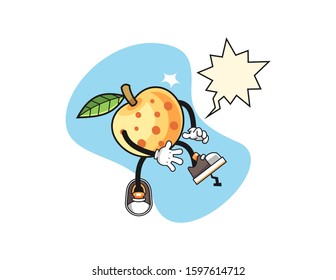 Longan step on nail with speech bubble cartoon. Mascot Character vector.