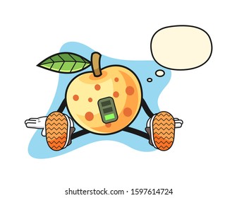 Longan tired with thought bubble cartoon. Mascot Character vector.