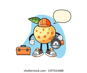 Longan woodworker with speech bubble cartoon. Mascot Character vector.