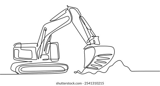 Long-Arm Excavator. Continuous One Line Drawing Representing Industrial and Manufacturing Concepts.