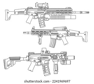 long-barreled weapon line art vector 