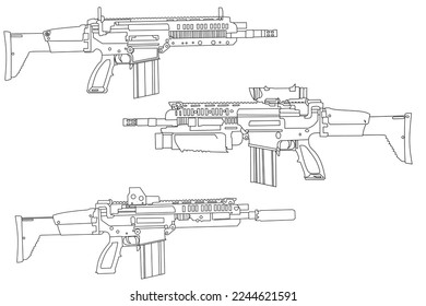 Long-barreled weapon line art vector 