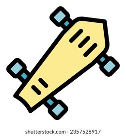 Longboard activity icon outline vector. Wheel equipment. Deck sport color flat