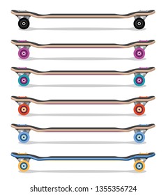 Longboard collection in side view