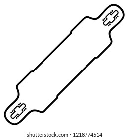 Longboard deck. Double Drop-Through Symmetrical Cutaway. Vector flat outline icon illustration isolated on white background.