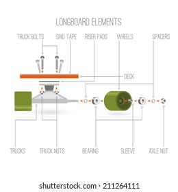Longboard elements infographic. Color on a white background 