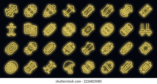 Los iconos de la paleta establecen el vector de contorno. Patineta larga. Color del neón de cubierta activa en negro