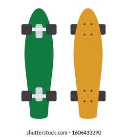 Longboard skateboard isolated on white background. Vector skateboarding deck in flat