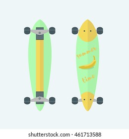 Longboard, skateboard. Vector. Flat Design. Summer time