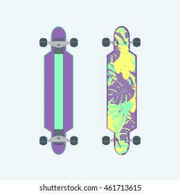 Longboard, skateboard. Vector. Flat Design. Summer time