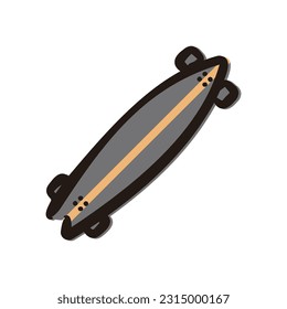 Longboard - Skateboarding icon (Hand-drawn line, colored version)