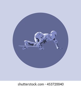 longboard theme icon. longboarder makes slide. Vector illustration. flat design. longboard logo.