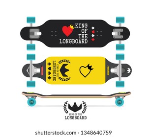 Longboard top, side and bottom views - Vector 
