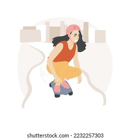 Longboarding isolated cartoon vector illustration. Beautiful teenage girl riding longboard outdoor, riding downhill, performing freestyle tricks, extreme sport, active lifestyle vector cartoon.