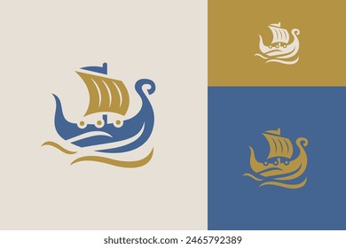 Longboat Viking Logo Ship Sailboat Longboat Nordic Scandinavian Ocean Wave