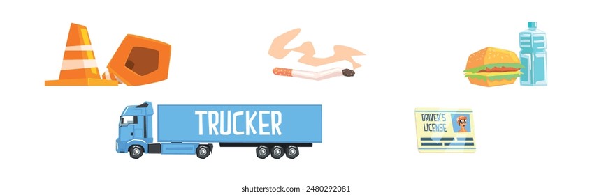 Long-Distance Trucker Job Tool and Object Vector Set