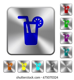 Longdrink engraved icons on rounded square glossy steel buttons