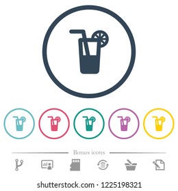 Longdrink flat color icons in round outlines. 6 bonus icons included.