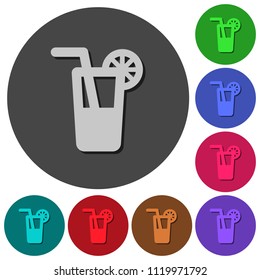 Longdrink icons with shadows on color round backgrounds for material design