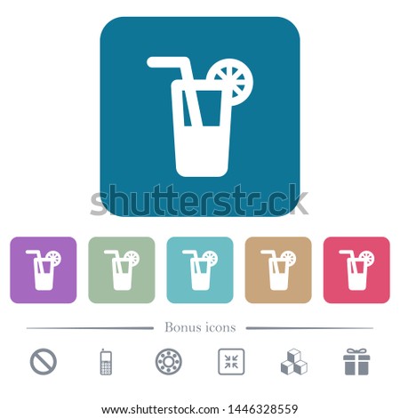 Longdrink white flat icons on color rounded square backgrounds. 6 bonus icons included