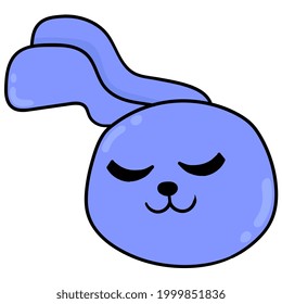 la cabeza de conejo púrpura de orejas largas está durmiendo cerrada, emoticono de cartón de ilustración vectorial. dibujo de icono de garabato