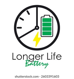Longer Life Battery Icon Isolated on White Background.