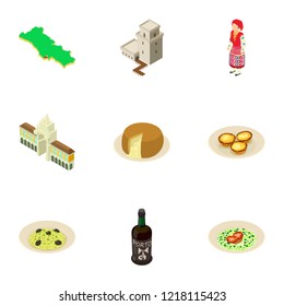 Longevity icons set. Isometric set of 9 longevity vector icons for web isolated on white background