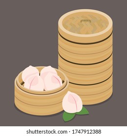 Longevity peach, shoutao, steamed buns found in Hong Kong traditional tea restaurant.