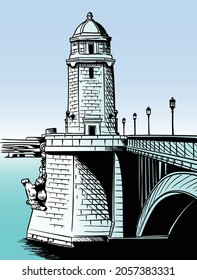 Longfellow Bridge Cambridge Massachusetts Illustration