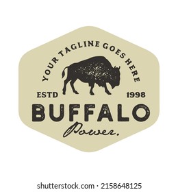 Long-Haired Buffalo Logo Design. Bison Bull Buffalo Angus Silhouette Vintage Retro Logo, Buffalo Breeders Vector Illustration.