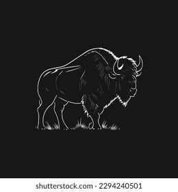 Long-Haired Buffalo Logo Design. Bison Bull Buffalo Angus Silhouette Vector Illustration.