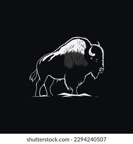 Long-Haired Buffalo Logo Design. Bison Bull Buffalo Angus Silhouette Vector Illustration.