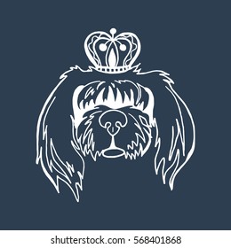 Long-haired dog in the crown.King. Hand drawn illustration.