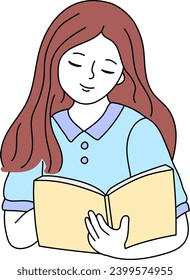 a long-haired girl reading a book