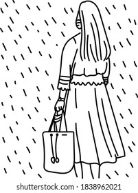 long-haired woman from behind wearing a mask