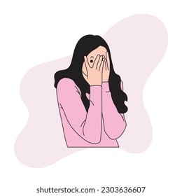 a long-haired woman was closing her hands on her face